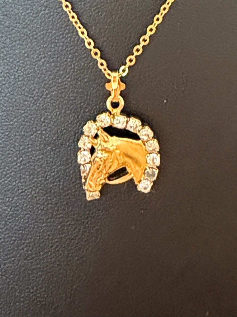 Horse‎ Necklace Charm Gold Tone 18” Inch Chain Rhinestone